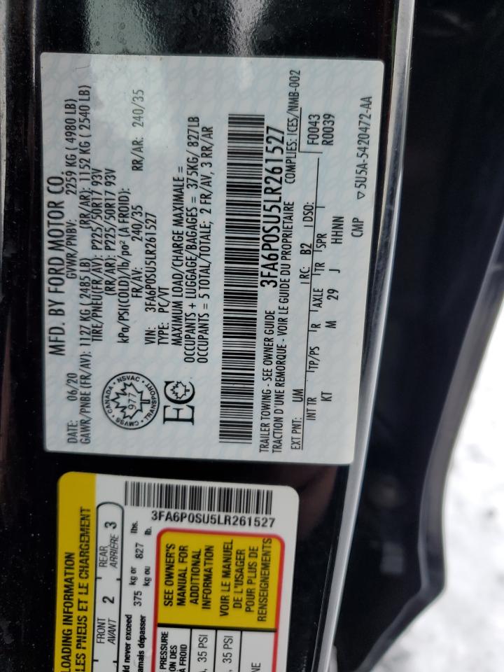 3FA6P0SU5LR261527 FORD FUSION 2020