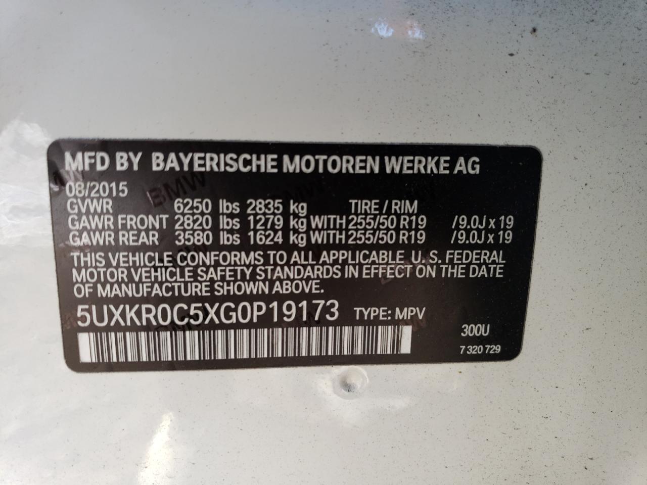 VIN 5UXKR0C5XG0P19173 2016 BMW X5 no.13