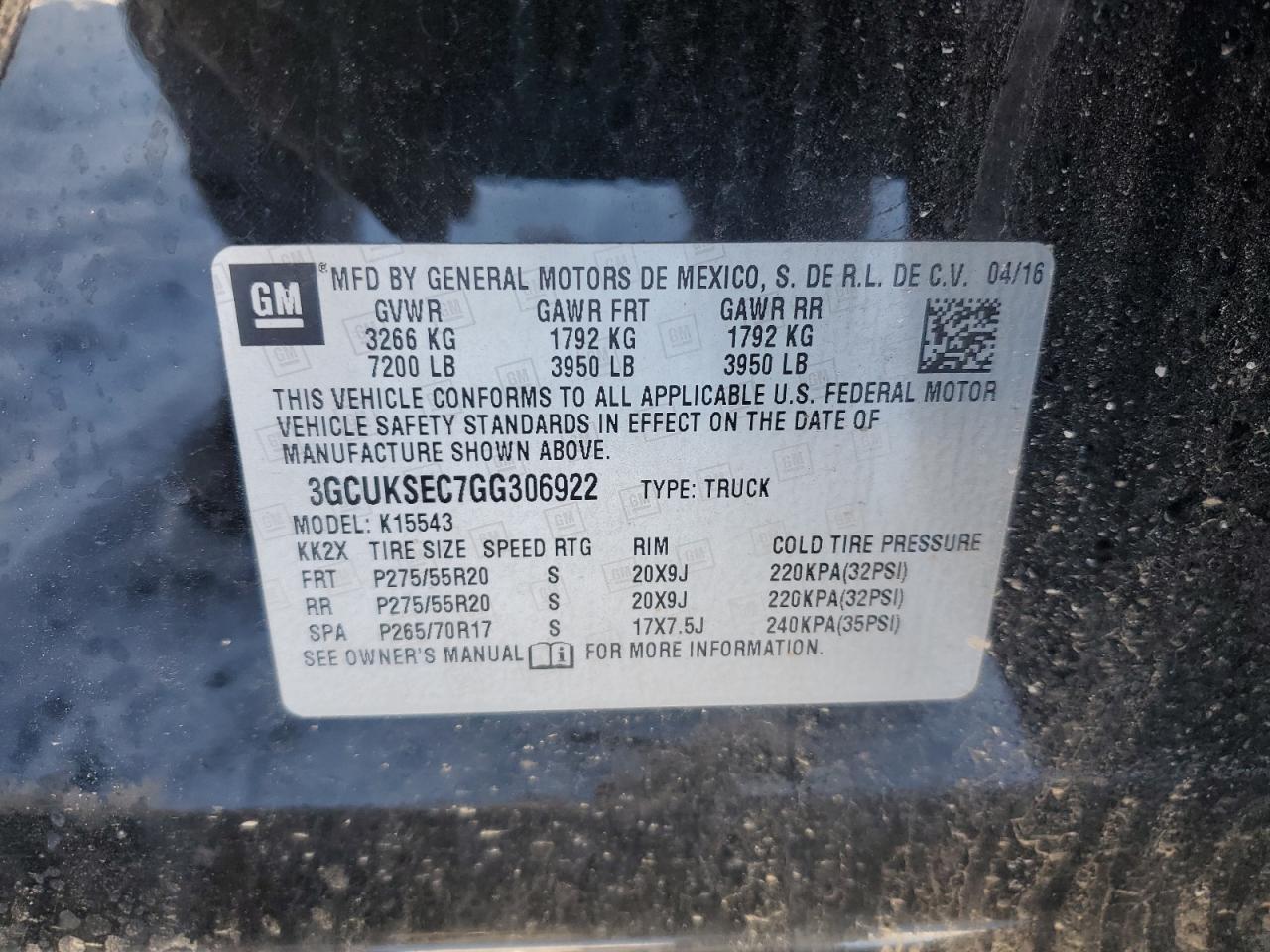 3GCUKSEC7GG306922 CHEVROLET ALL Models 2016