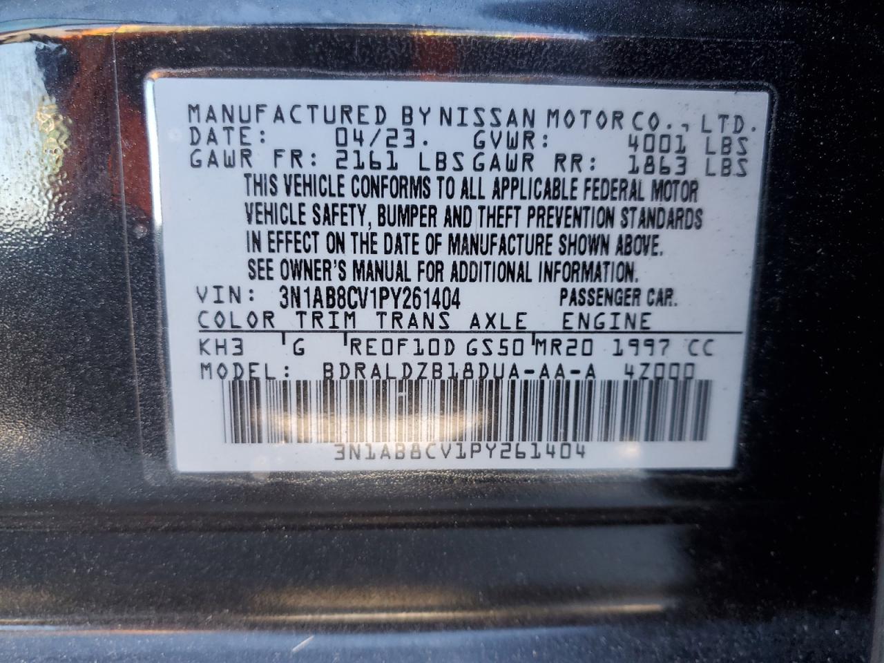 3N1AB8CV1PY261404 NISSAN SENTRA 2023