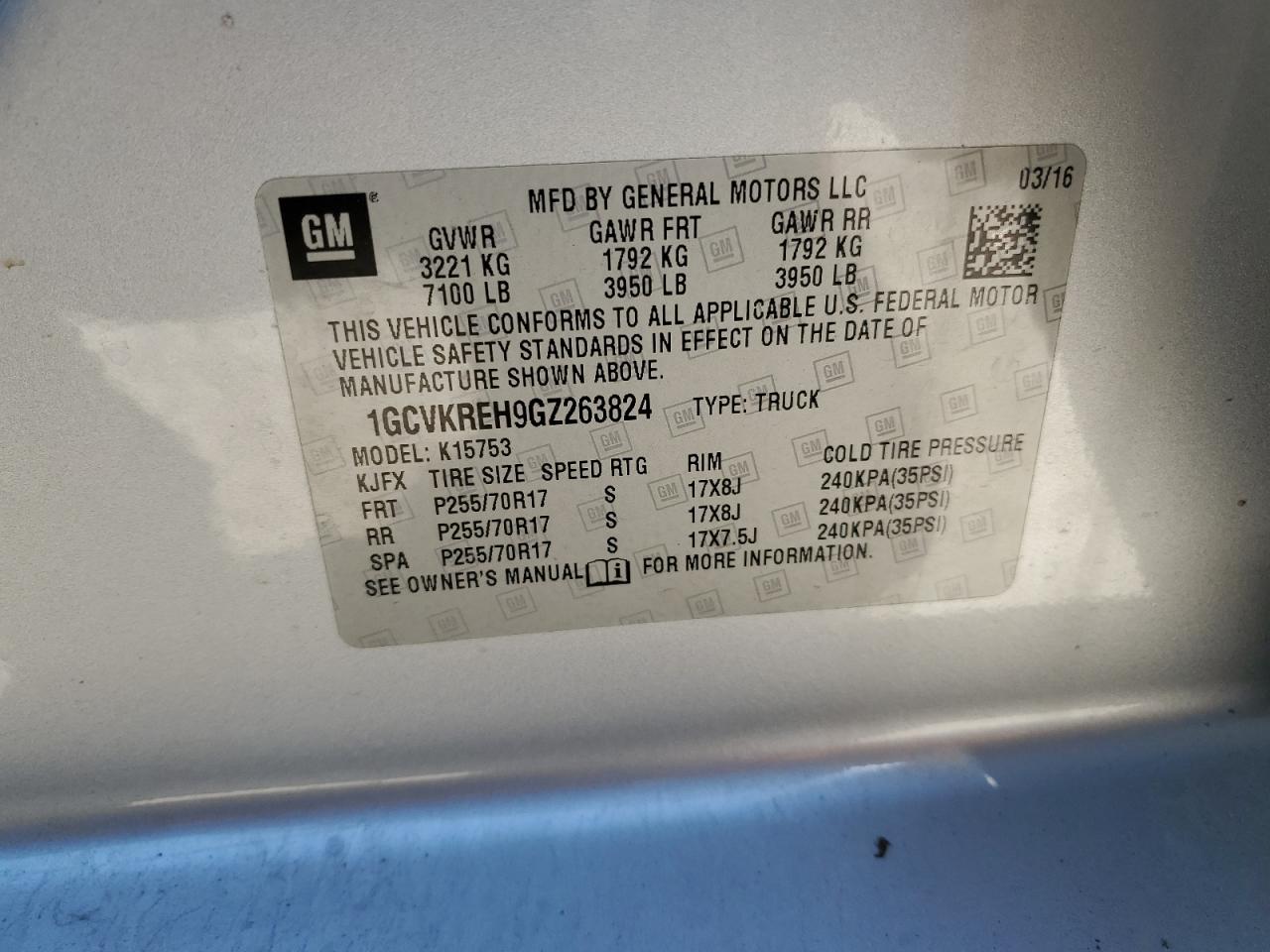 1GCVKREH9GZ263824 CHEVROLET ALL Models 2016