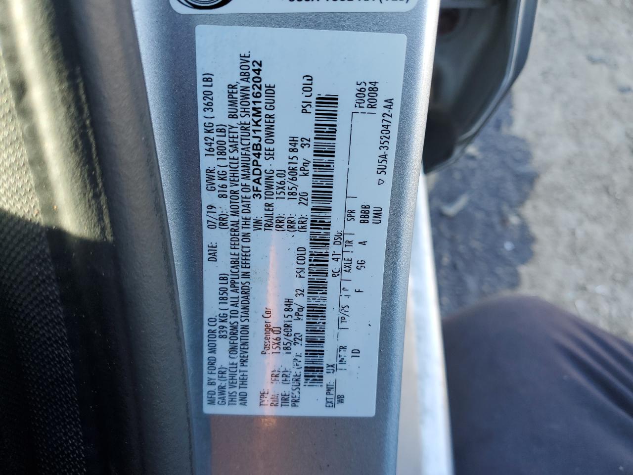 3FADP4BJ1KM162042 FORD FIESTA 2019