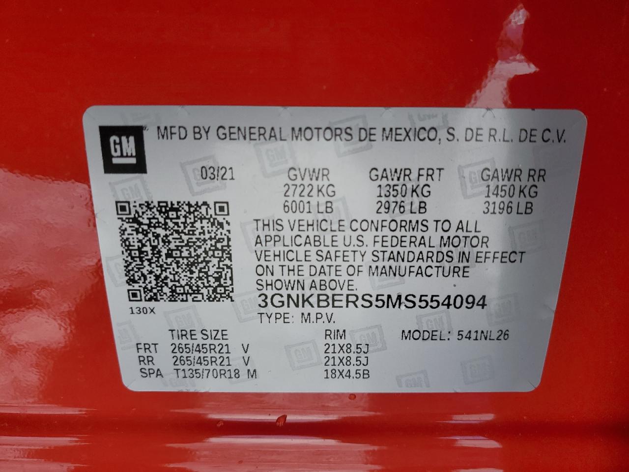 2021 Chevrolet Blazer Rs VIN: 3GNKBERS5MS554094 Lot: 91758695