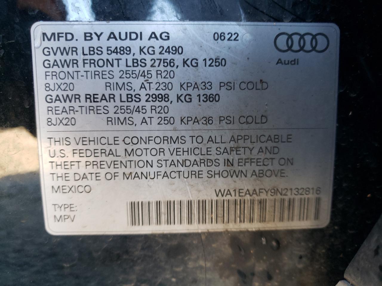 2022 Audi Q5 Premium Plus 45 VIN: WA1EAAFY9N2132816 Lot: 42763585