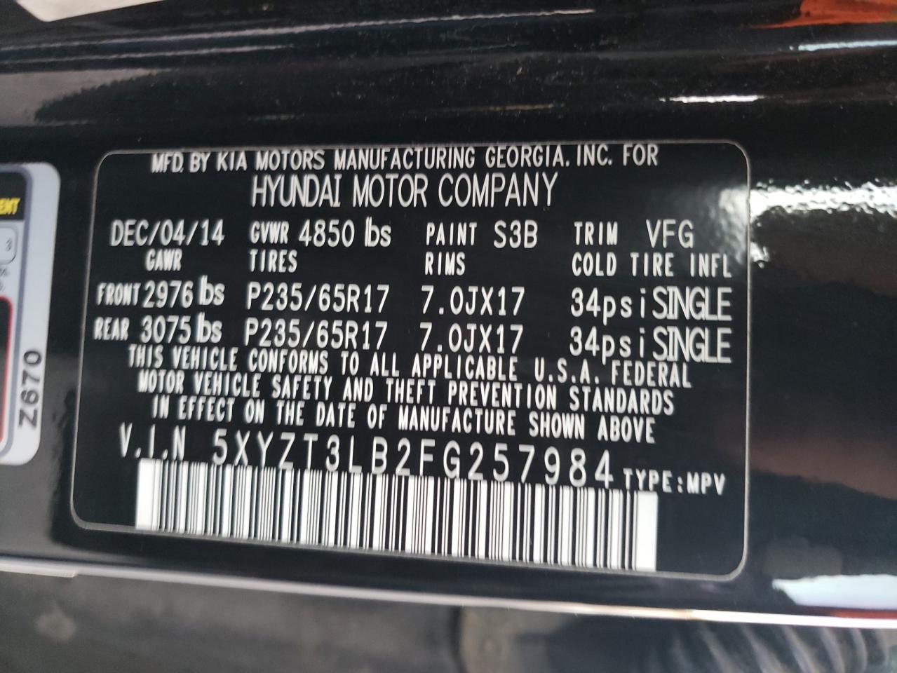 2015 Hyundai Santa Fe Sport VIN: 5XYZT3LB2FG257984 Lot: 88298635