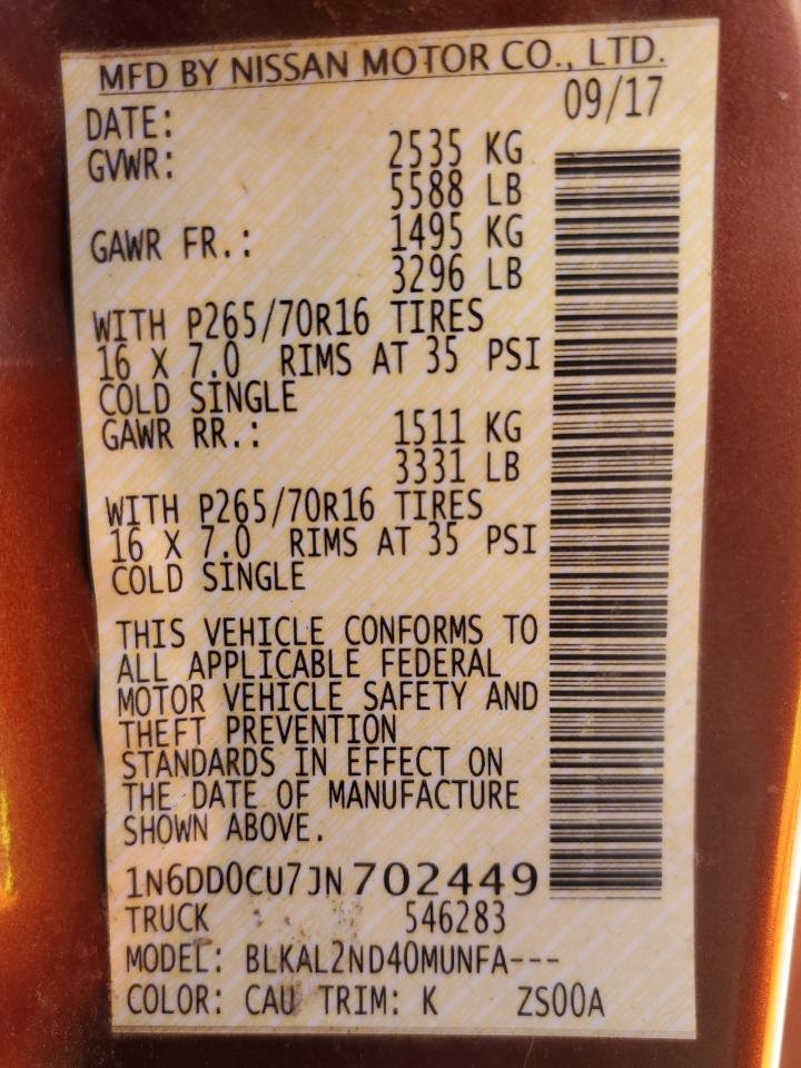 1N6DD0CU7JN702449 NISSAN FRONTIER 2018