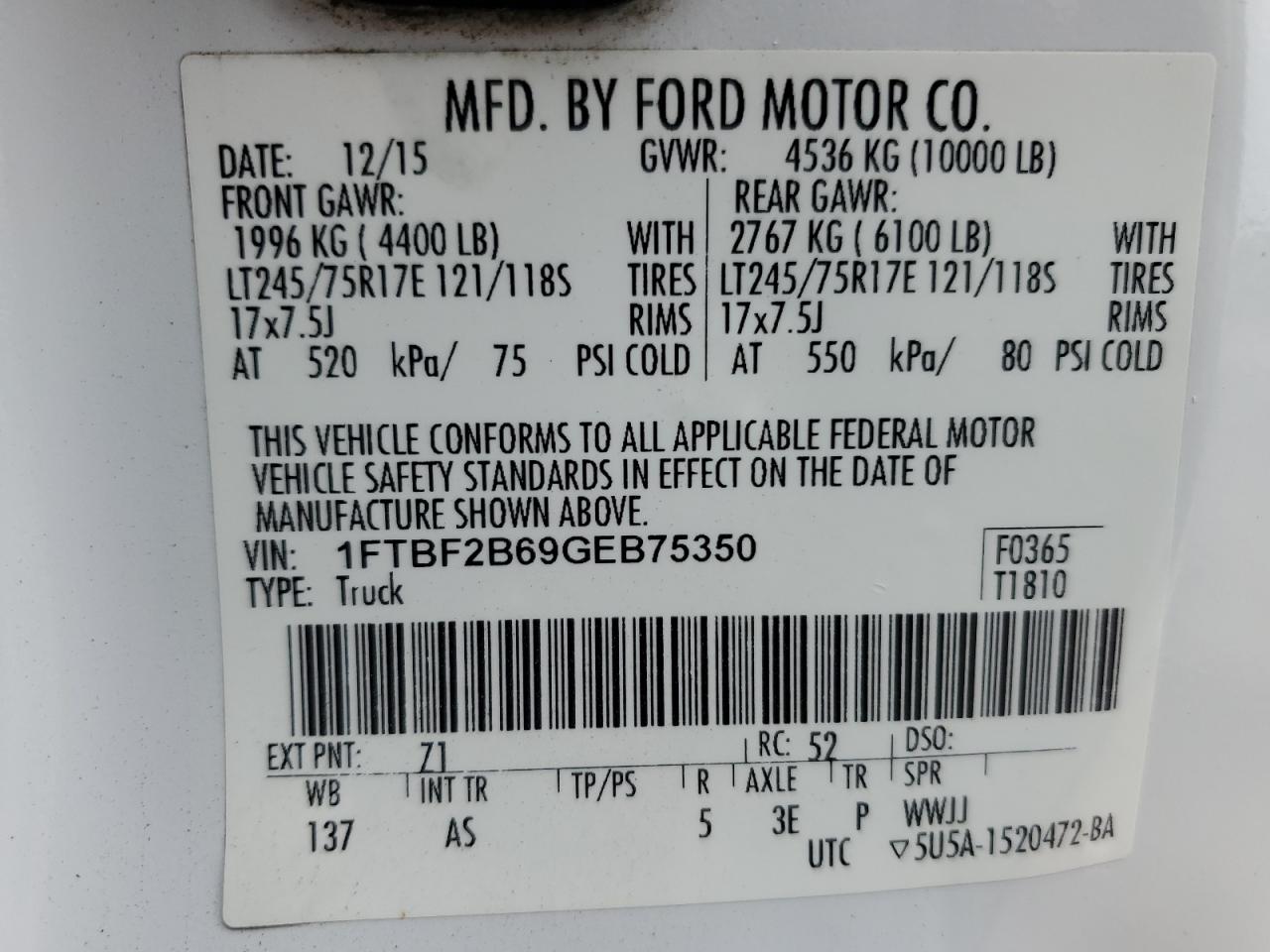 VIN 1FTBF2B69GEB75350 2016 FORD F250 no.12