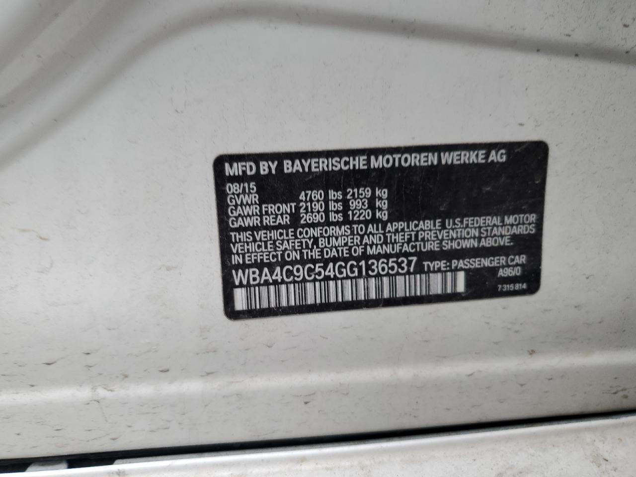 2016 BMW 428 Xi Gran Coupe Sulev VIN: WBA4C9C54GG136537 Lot: 89391435