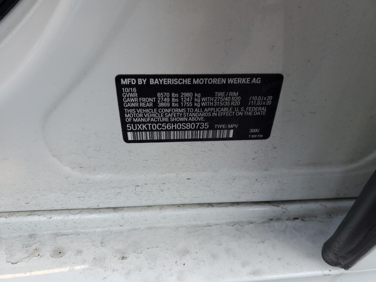 2017 BMW X5 Xdr40E VIN: 5UXKT0C56H0S80735 Lot: 88818845