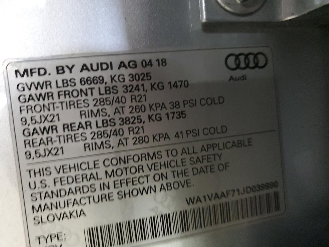 VIN WA1VAAF71JD039990 2018 AUDI Q7 no.13