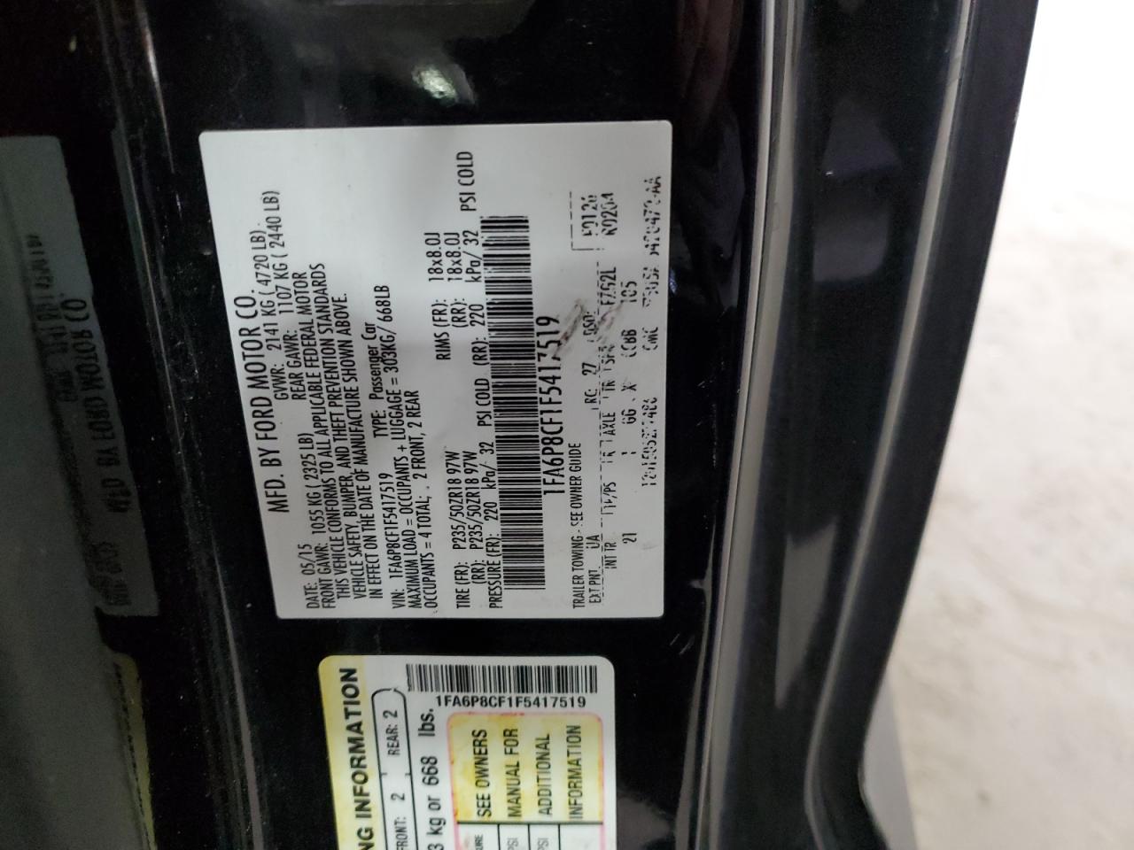 2015 Ford Mustang Gt VIN: 1FA6P8CF1F5417519 Lot: 87439344