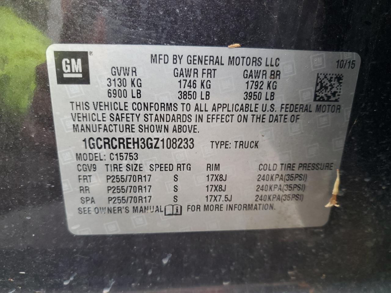 2016 Chevrolet Silverado C1500 Lt VIN: 1GCRCREH3GZ108233 Lot: 87289674