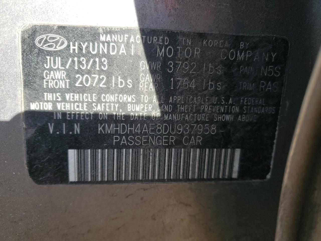 VIN KMHDH4AE8DU937958 2013 HYUNDAI ELANTRA no.12