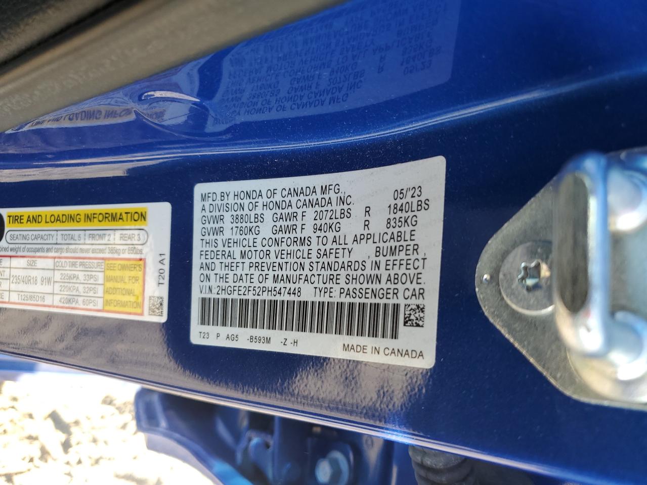 2HGFE2F52PH547448 HONDA CIVIC 2023