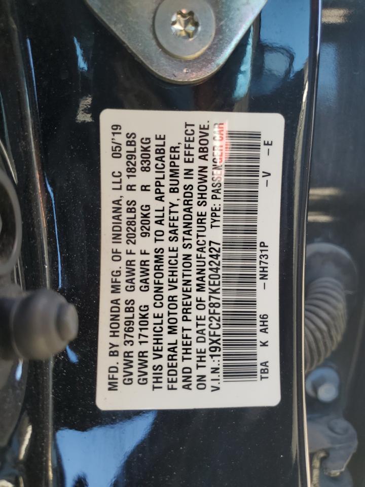19XFC2F87KE042427 HONDA CIVIC 2019