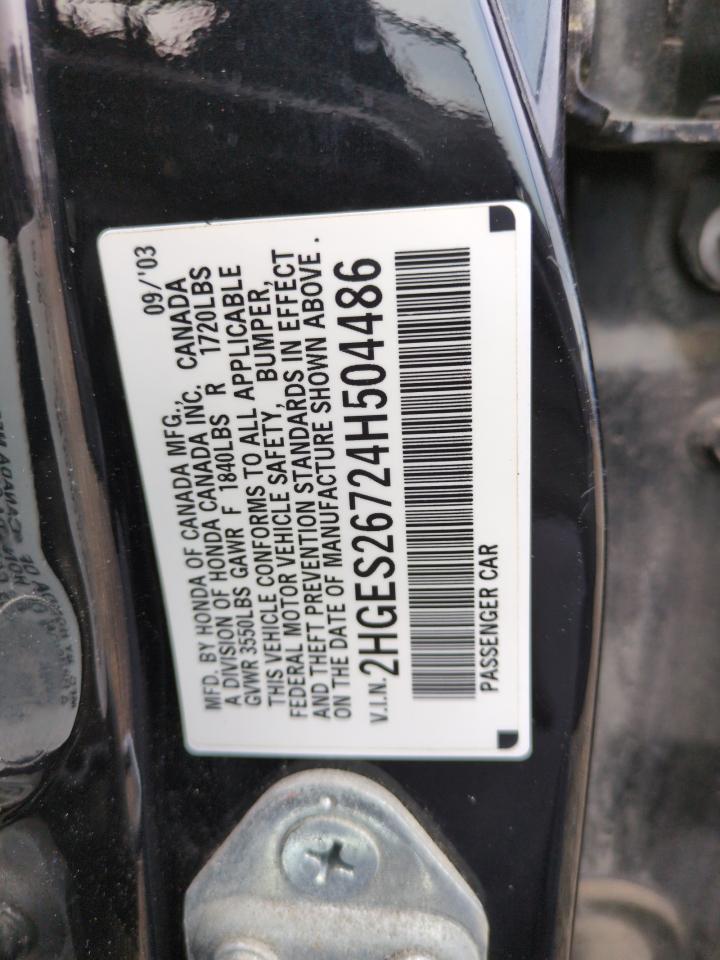 2004 Honda Civic Ex VIN: 2HGES26724H504486 Lot: 41515145