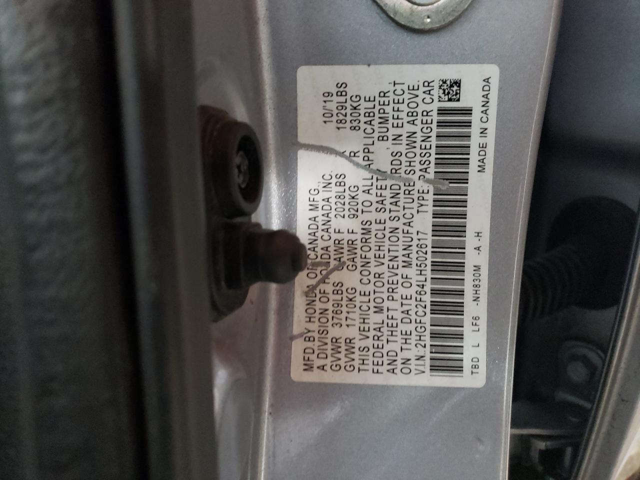 2HGFC2F64LH502617 HONDA CIVIC 2020