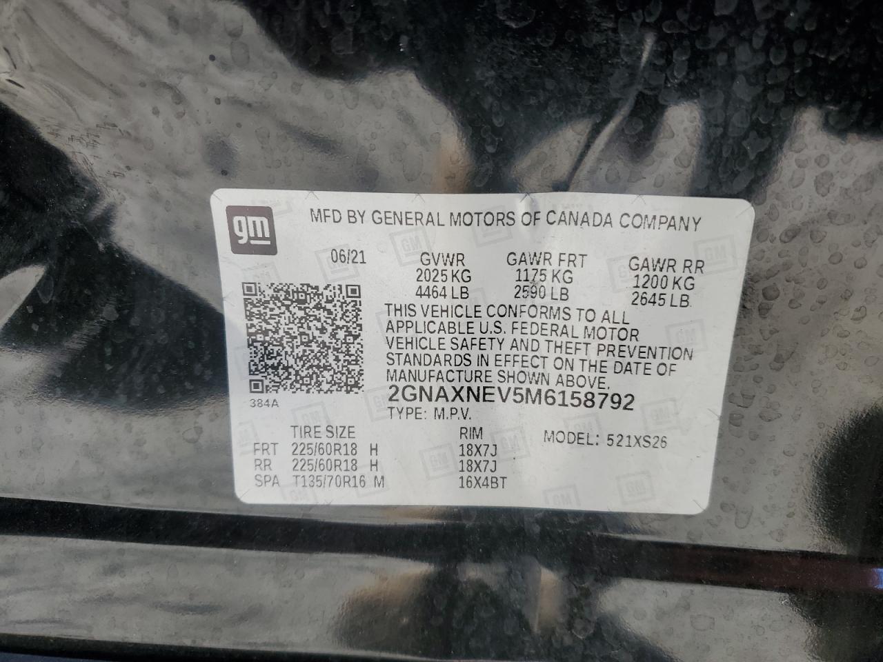 2GNAXNEV5M6158792 CHEVROLET EQUINOX 2021