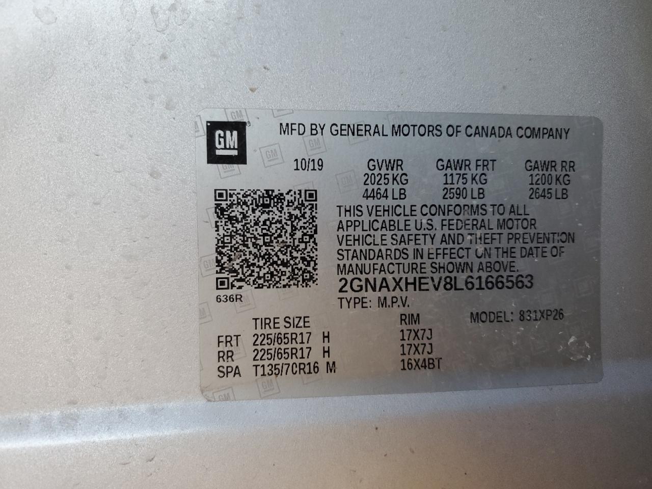 2GNAXHEV8L6166563 CHEVROLET EQUINOX 2020
