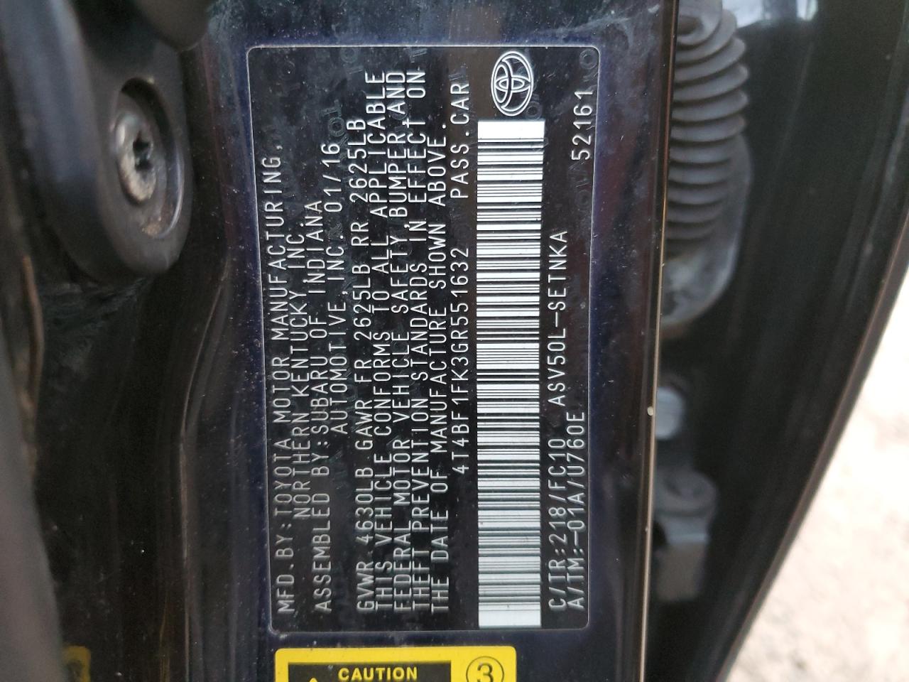 4T4BF1FK3GR551632 TOYOTA CAMRY 2016