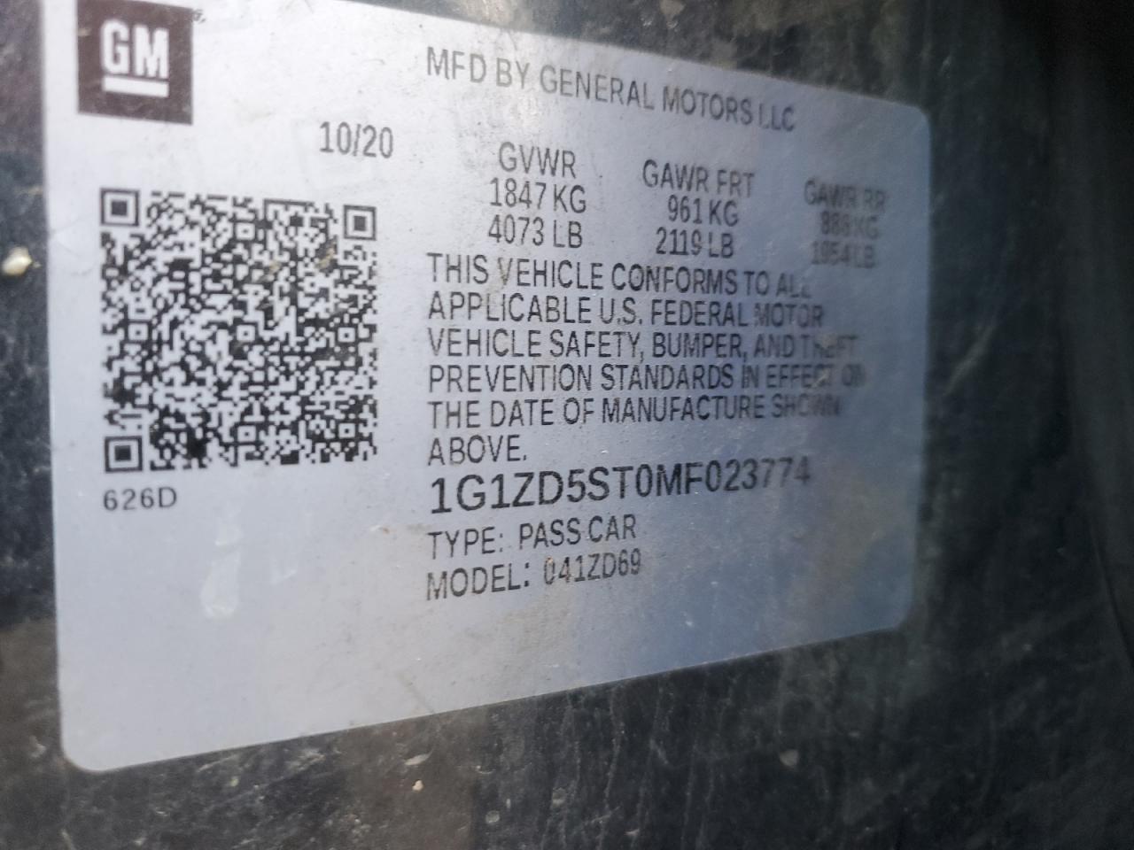 1G1ZD5ST0MF023774 CHEVROLET MALIBU 2021
