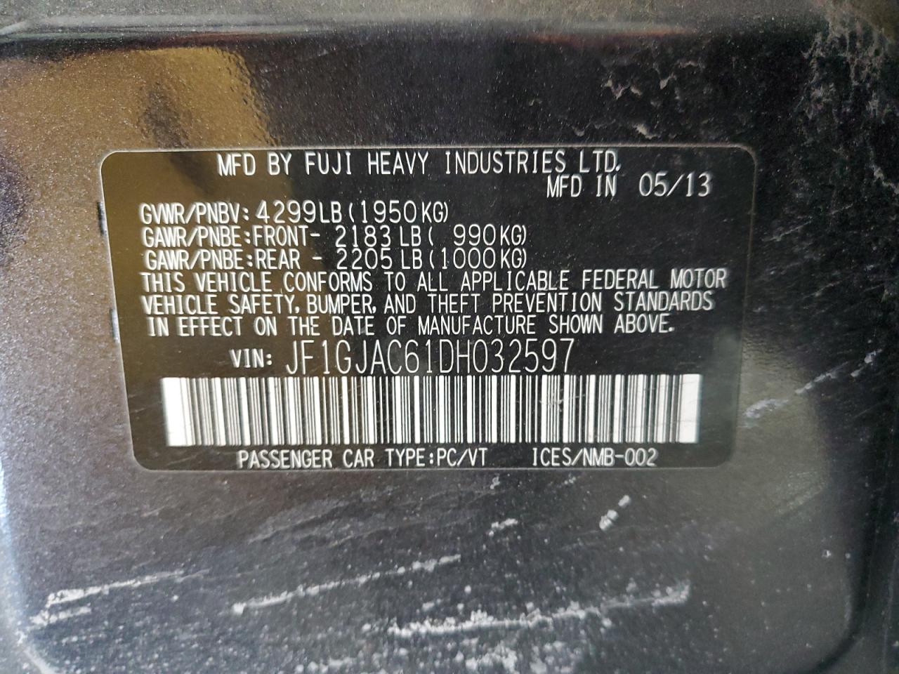 2013 Subaru Impreza Premium VIN: JF1GJAC61DH032597 Lot: 41915025