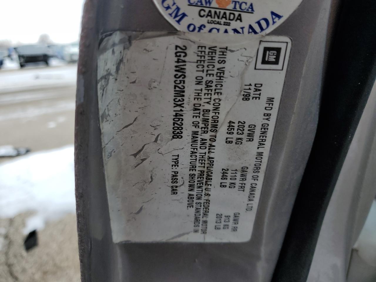 1999 Buick Century Custom VIN: 2G4WS52M3X1462838 Lot: 41998955