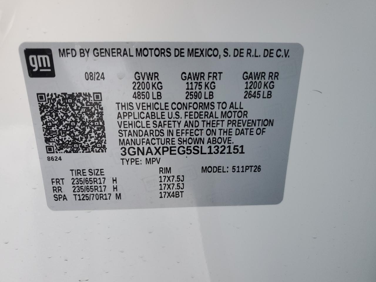 3GNAXPEG5SL132151 CHEVROLET EQUINOX 2025