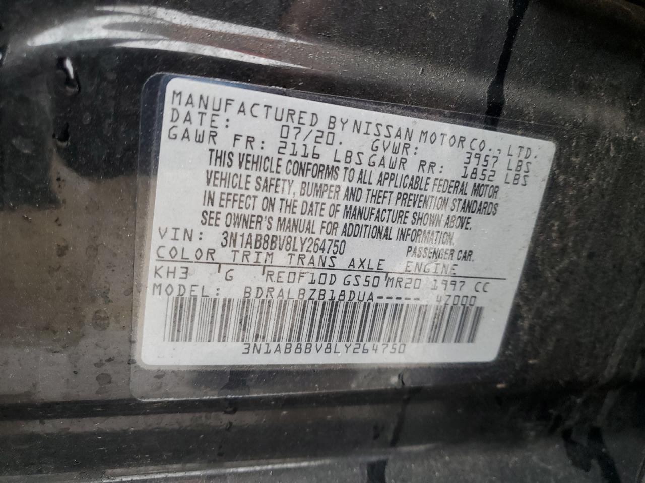 3N1AB8BV8LY264750 NISSAN SENTRA 2020