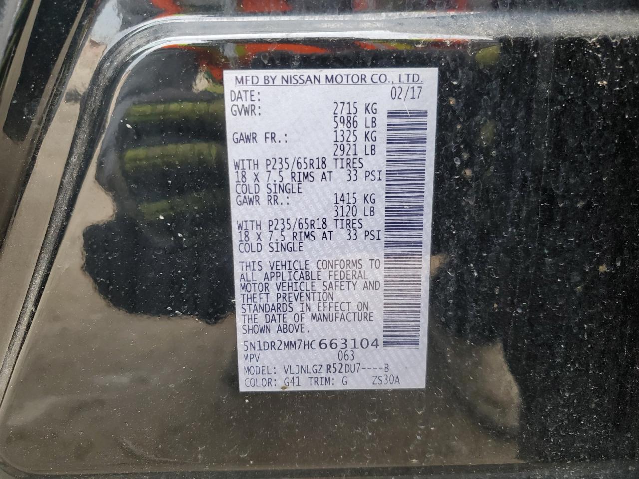 5N1DR2MM7HC663104 NISSAN PATHFINDER 2017