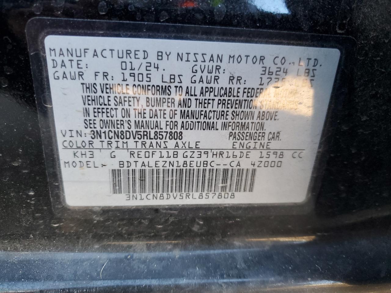 3N1CN8DV5RL857808 NISSAN VERSA 2024
