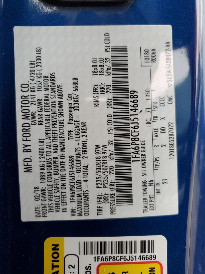 1FA6P8CF6J5146689 FORD MUSTANG 2018