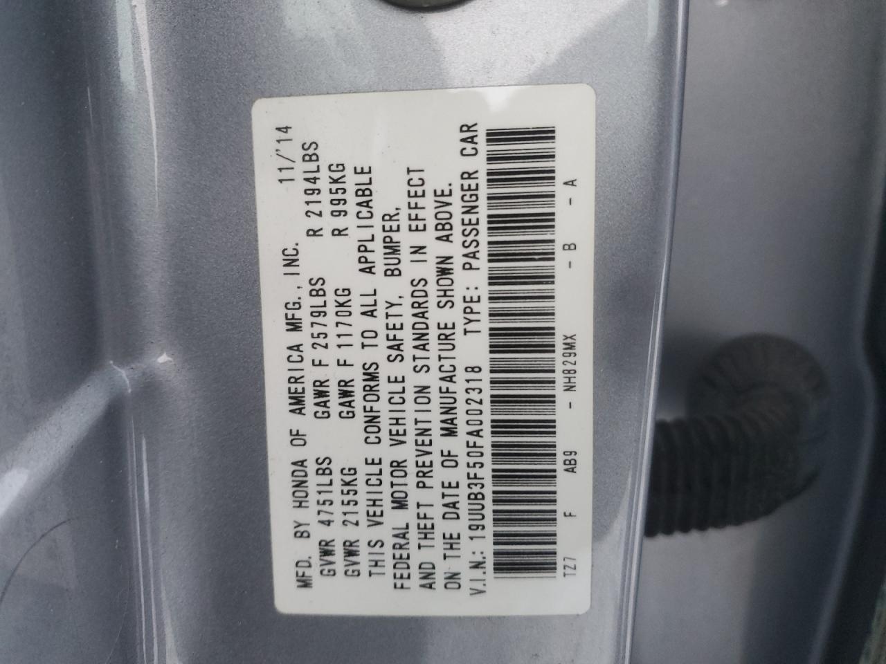 VIN 19UUB3F50FA002318 2015 ACURA TLX no.12