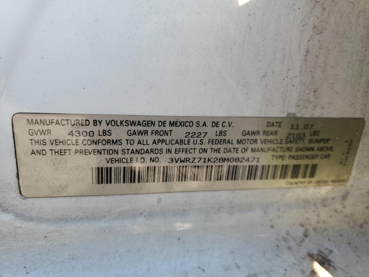 2007 Volkswagen Tiguan Se VIN: 3VV3B7AX0JM073232 Lot: 43105105