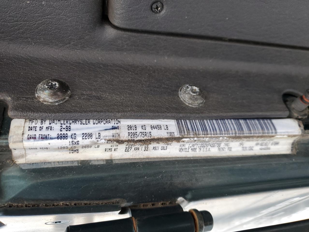 1999 Jeep Wranger VIN: 1J4FY1952XP456798 Lot: 88525175