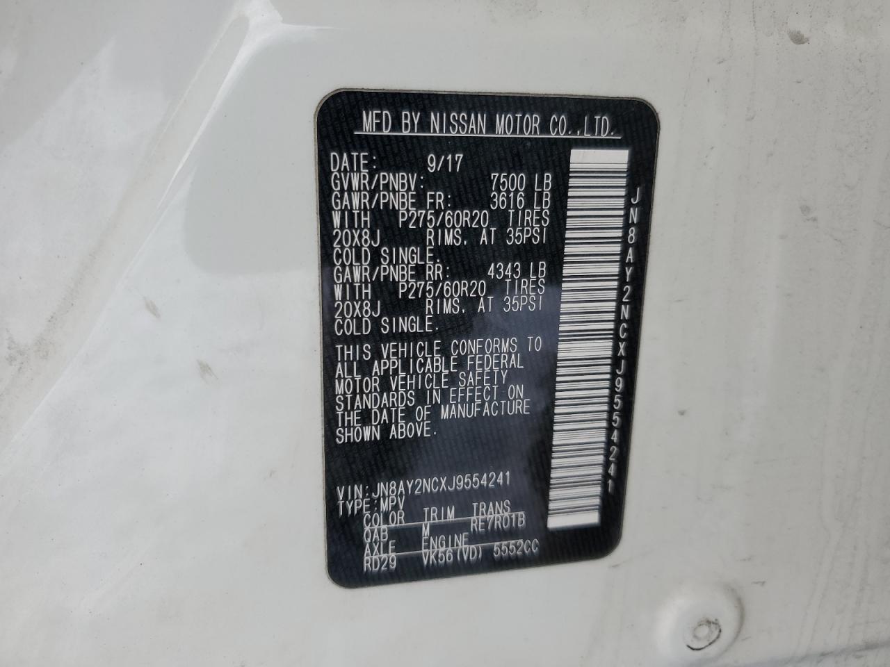 JN8AY2NCXJ9554241 NISSAN ARMADA 2018
