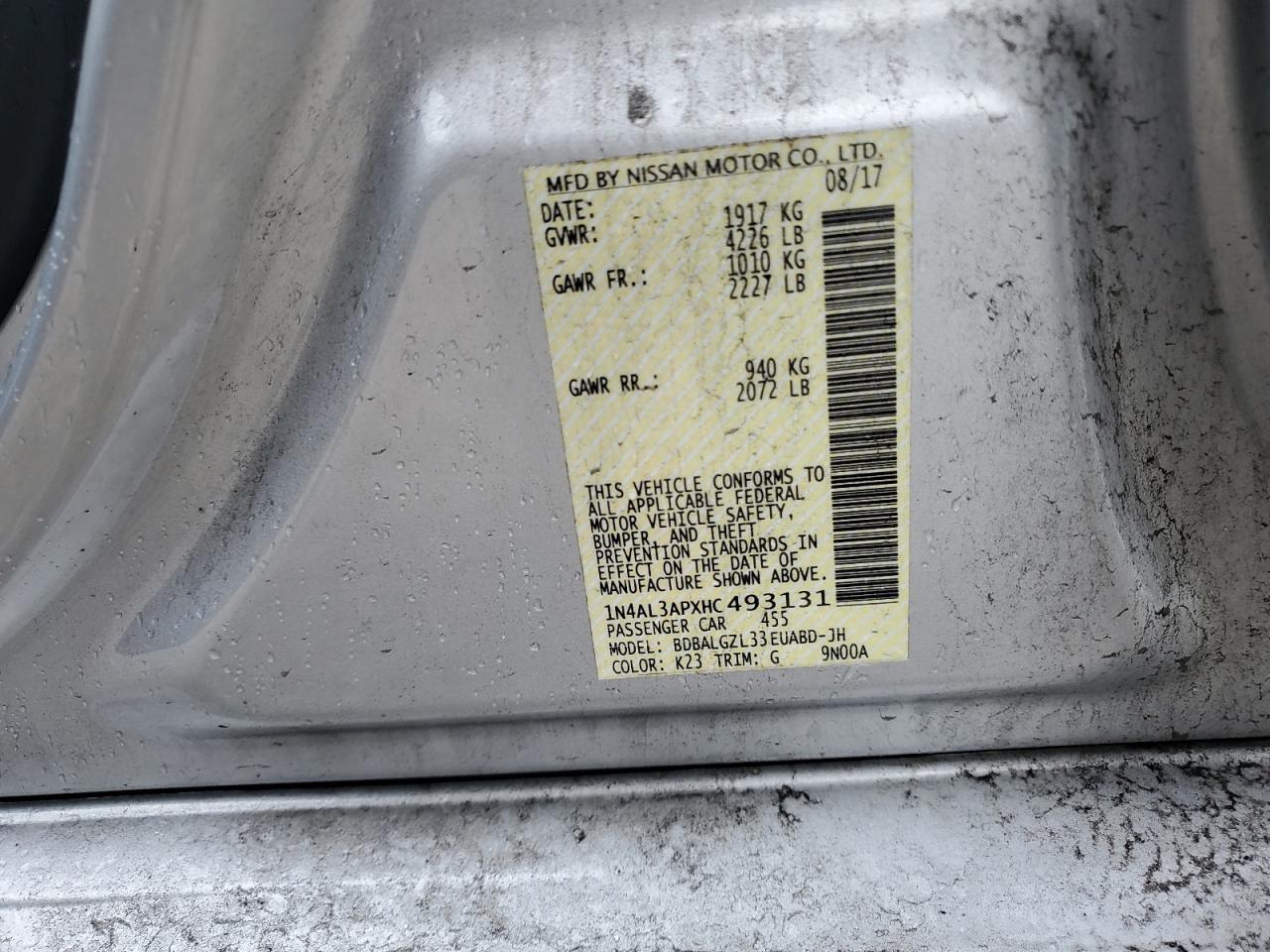 1N4AL3APXHC493131 NISSAN ALTIMA 2017