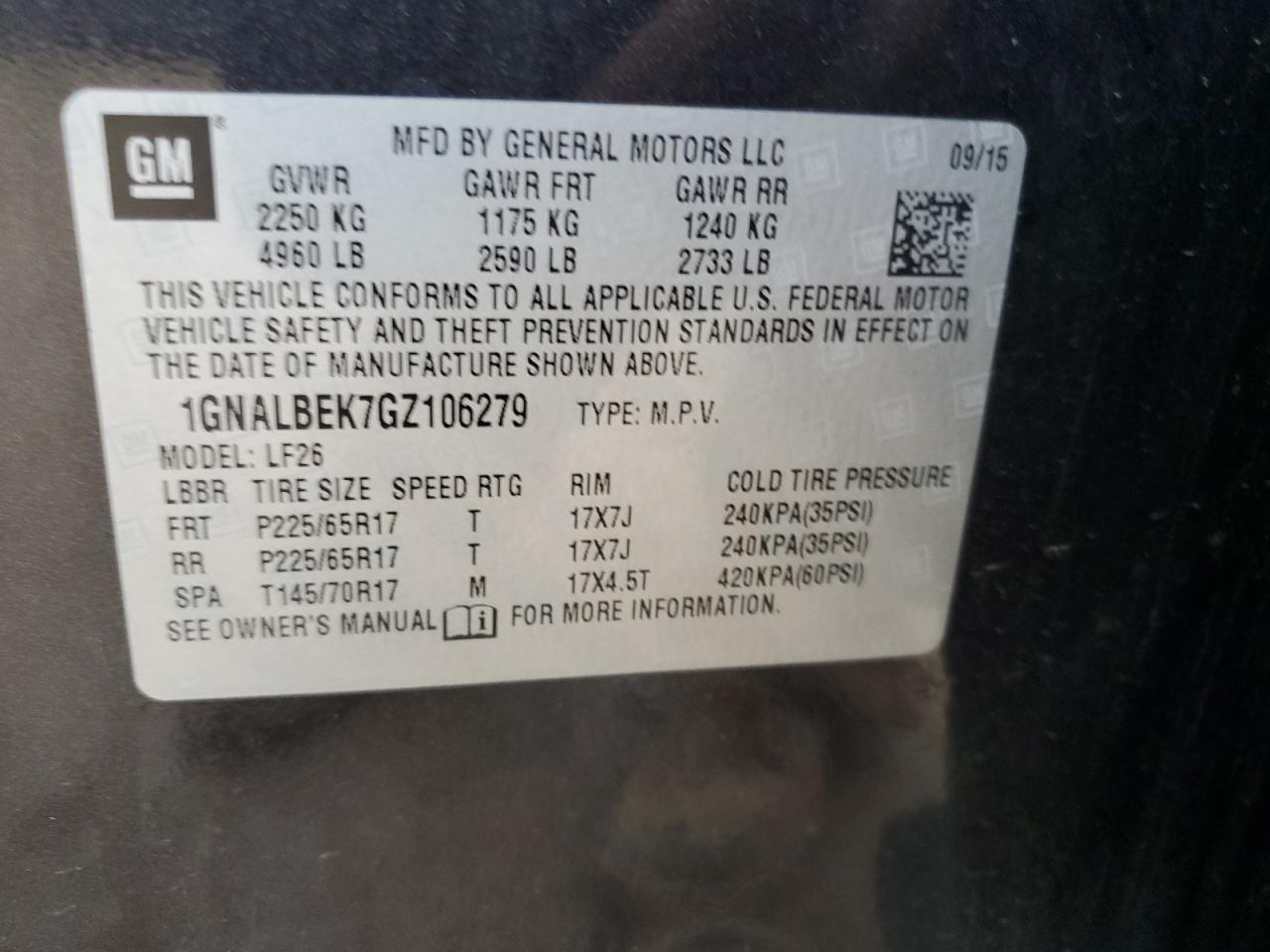 1GNALBEK7GZ106279 CHEVROLET EQUINOX 2016