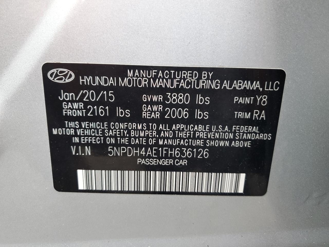 VIN 5NPDH4AE1FH636126 2015 HYUNDAI ELANTRA no.12