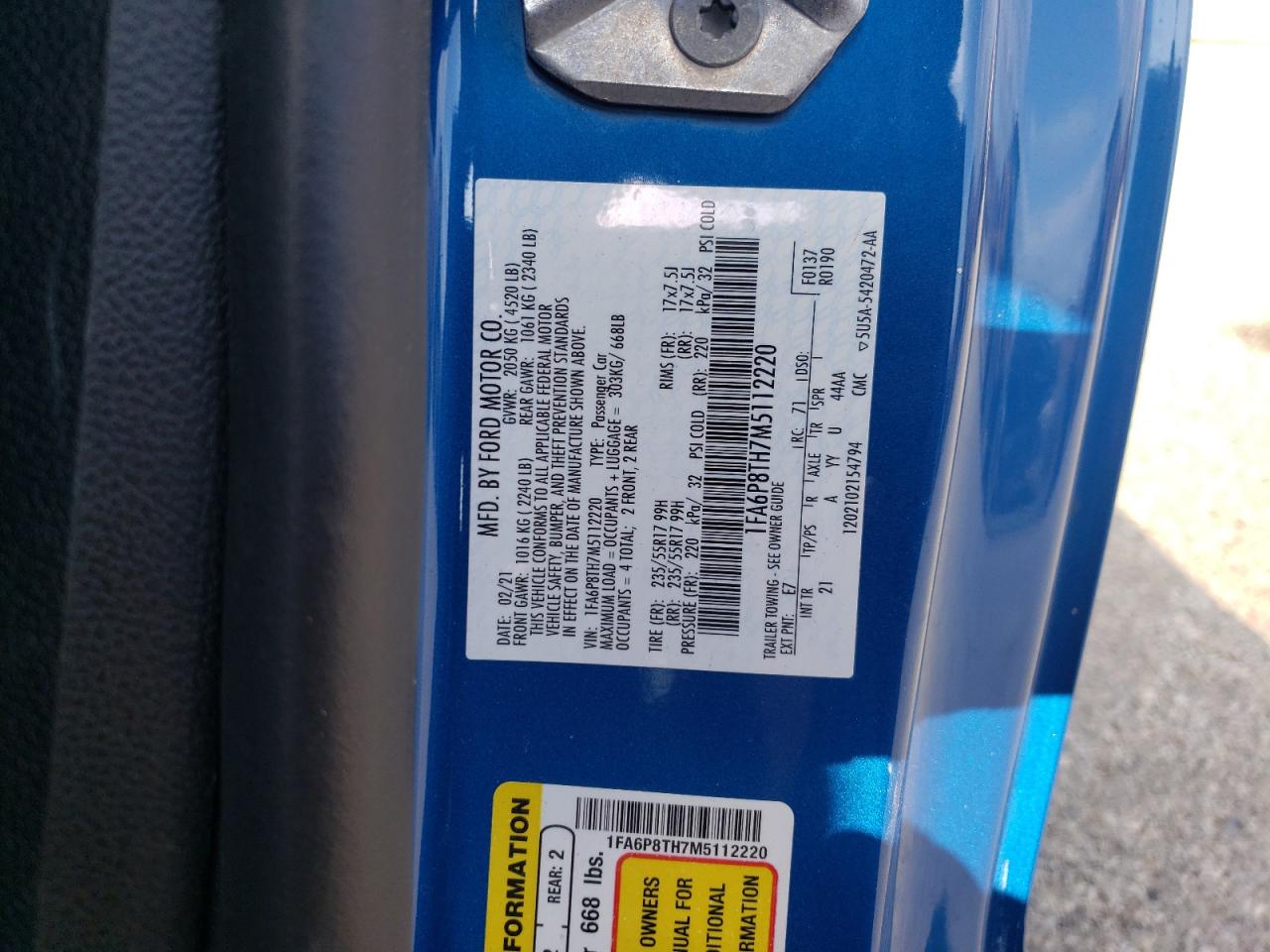1FA6P8TH7M5112220 FORD ALL Models 2021