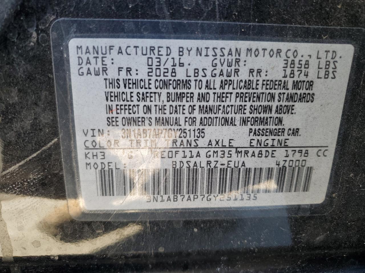 VIN 3N1AB7AP7GY251135 2016 NISSAN SENTRA no.12