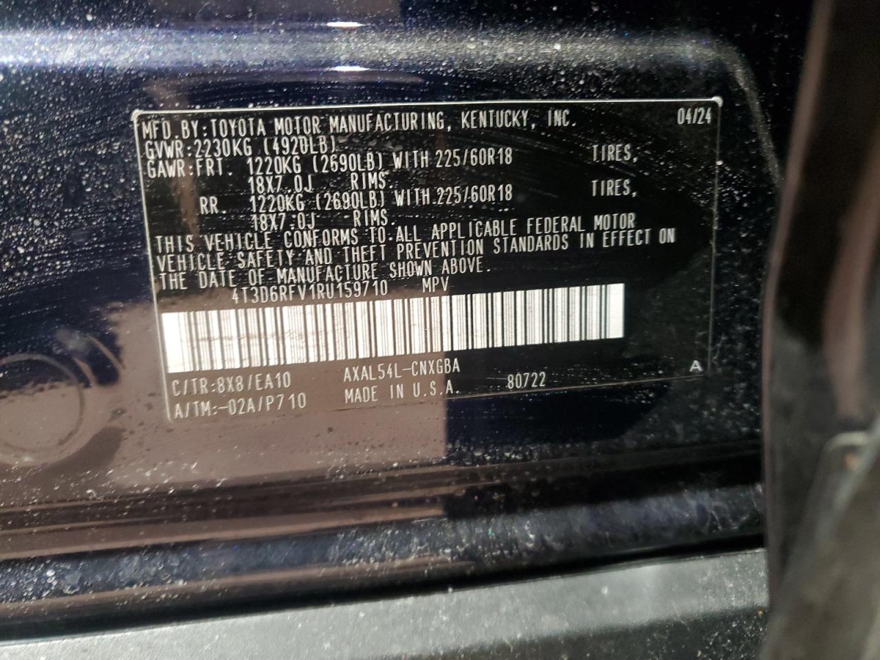 4T3D6RFV1RU159710 TOYOTA RAV4 2024
