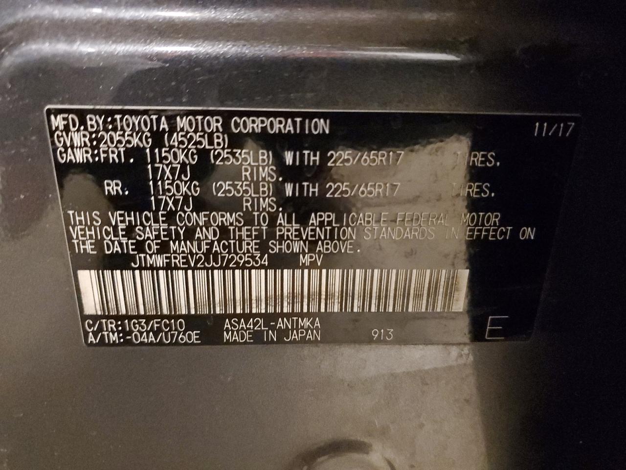 JTMWFREV2JJ729534 TOYOTA RAV4 2018