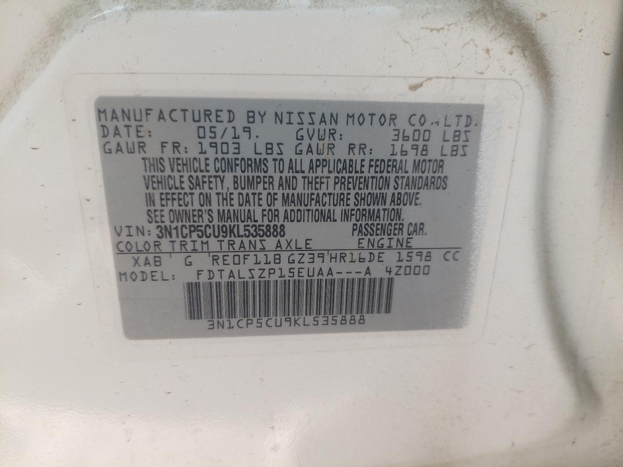 3N1CP5CU9KL535888 - 2019 Nissan Kicks - #41919655