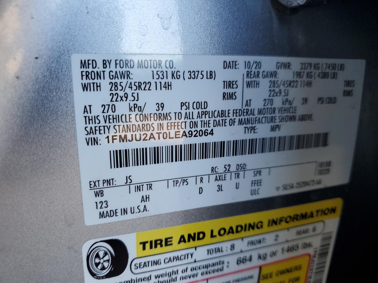 2020 Ford Expedition Limited VIN: 1FMJU2AT0LEA92064 Lot: 88072045