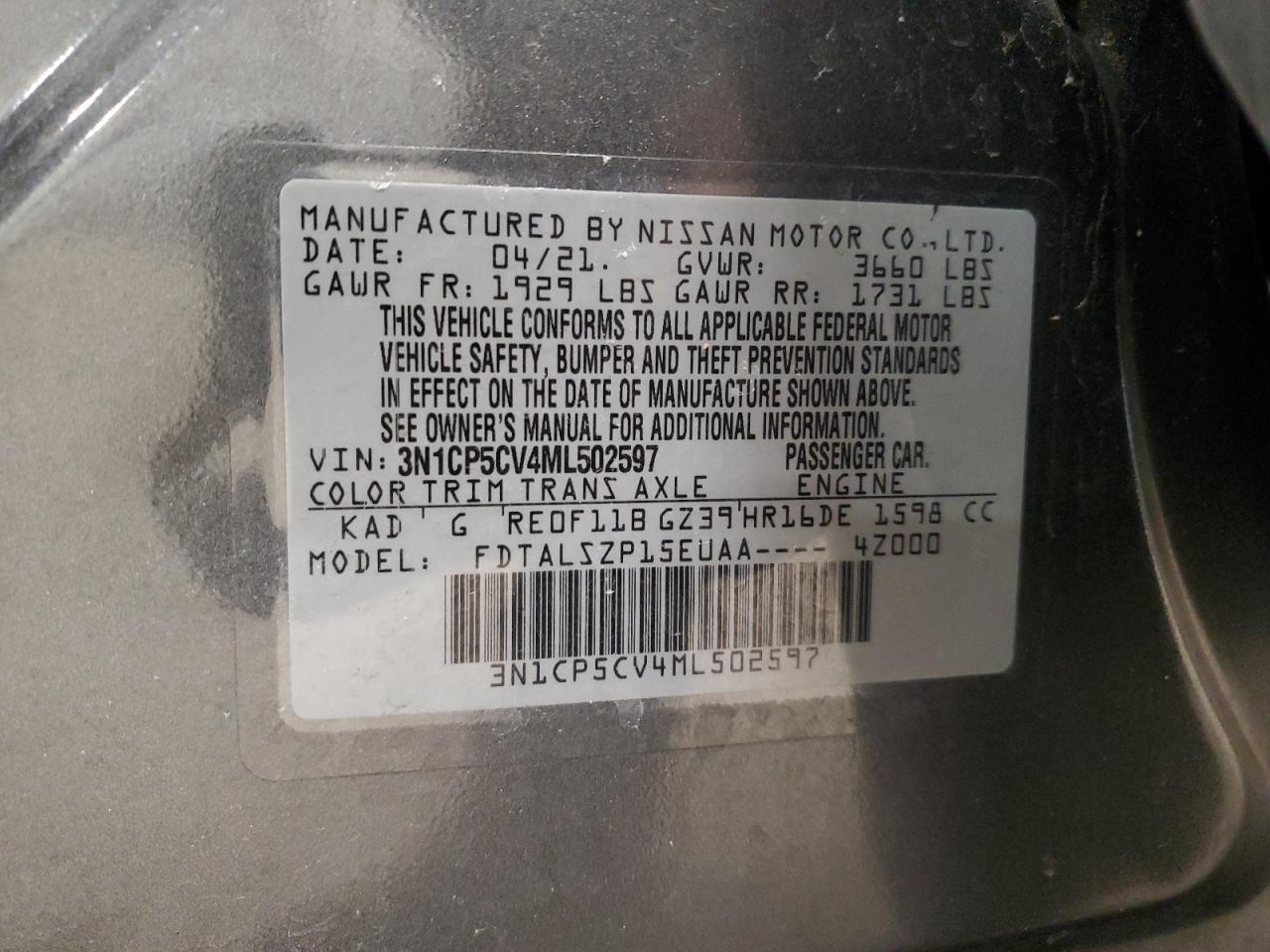 3N1CP5CV4ML502597 NISSAN KICKS 2021