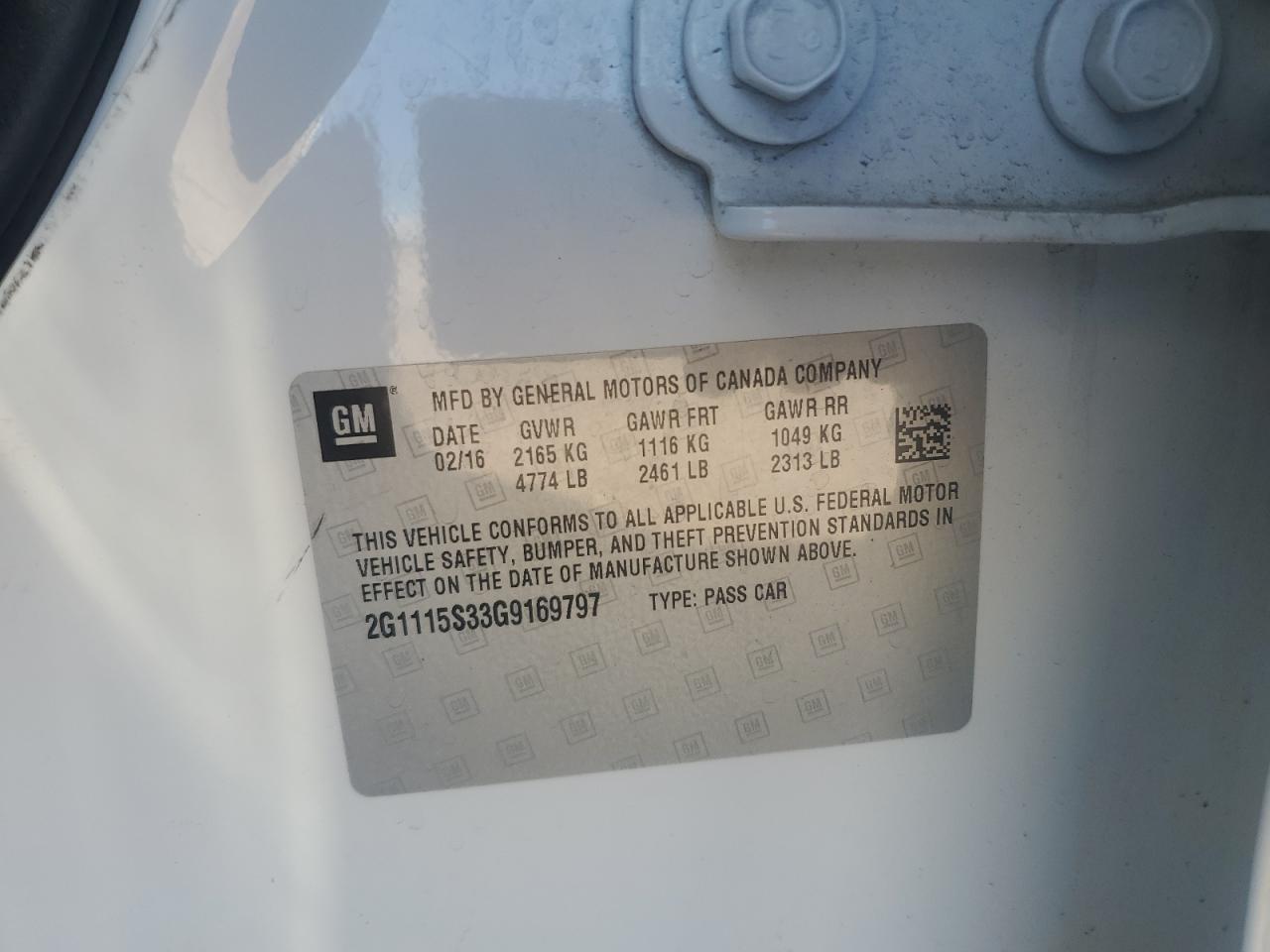 2G1115S33G9169797 CHEVROLET IMPALA 2016