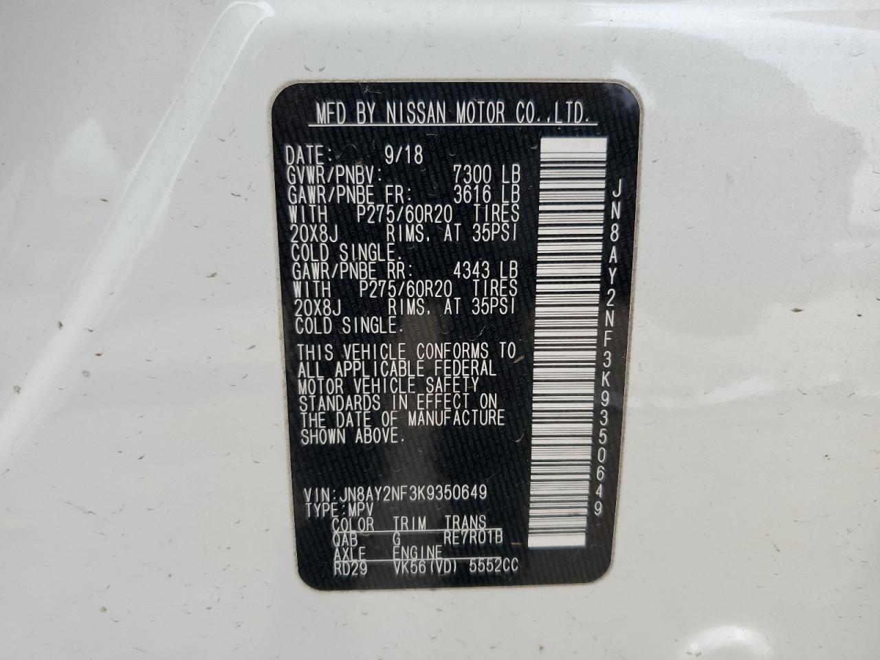 JN8AY2NF3K9350649 NISSAN ARMADA 2019