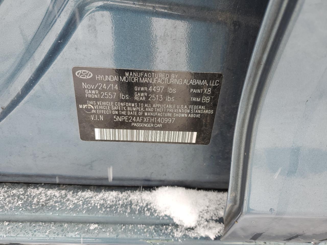 2015 Hyundai Sonata Se VIN: 5NPE24AFXFH140997 Lot: 87900755