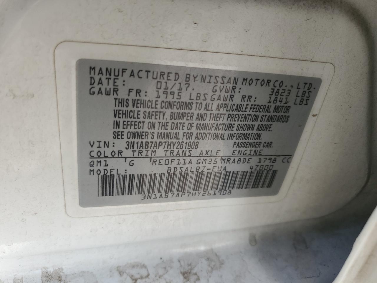 3N1AB7AP7HY261908 NISSAN SENTRA 2017